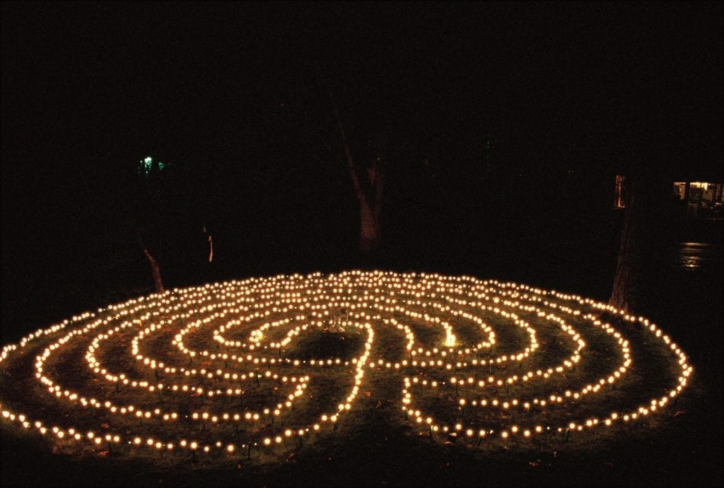 labyrinth at night